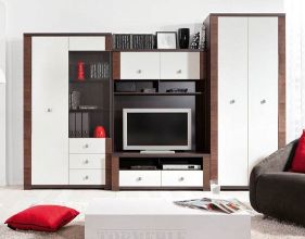 meble JASPI dąb wenge brąz/biały połysk